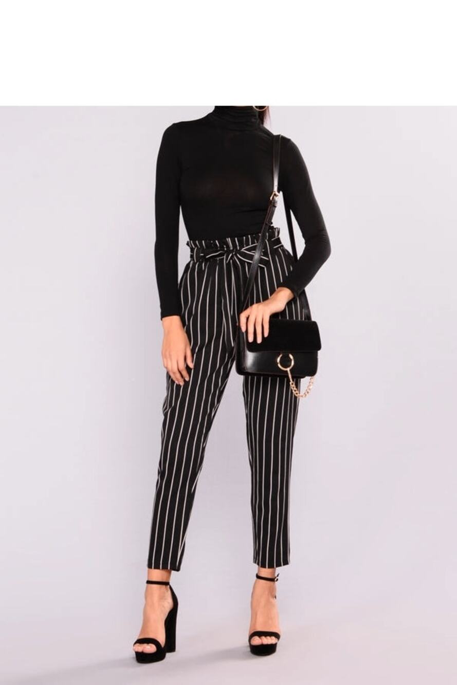 Fashion Nova Striped Paperbag Waist Pants Black White 1XL